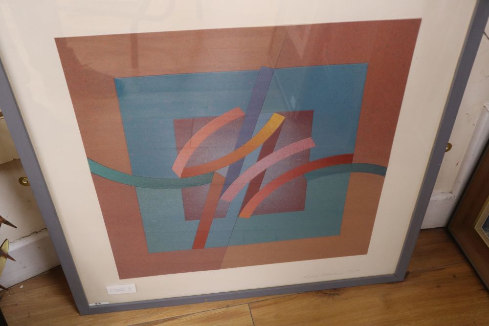 Valerie Thornton, etching, The Story of Jonah, Geoff Machin, limited edition abstract print and Winifred Pickard, print, Seagulls in Co
